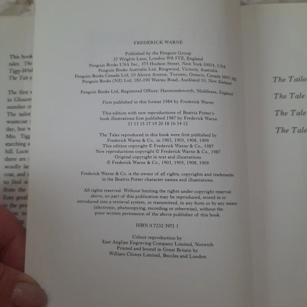 Vintage 1987 Edition Tales From Beatrix Potter Peter Rabbit Used